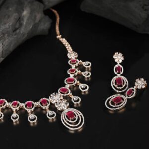 Rose Gold-Plated American Diamond-Studded Necklace & Earrings Set