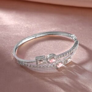 Jeyaar Pink AD Stones Geometrical Design Silver Plating Elegance kada Bracelet