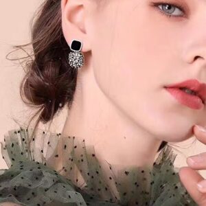 Jeyaar Black Stone Studded Geometrical Stud Drop Earrings