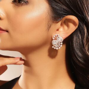 Jeyaar Floral Style American Diamond Rosegold Plated Fancy Stud Earrings