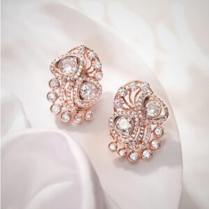 Jeyaar Floral Style American Diamond Rosegold Plated Fancy Stud Earrings
