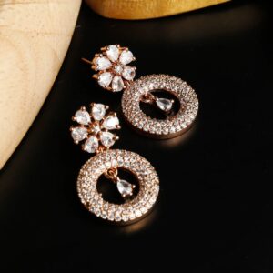 Jeyaar American Diamond Rose Gold Drop Earrings