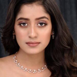 Jeyaar Rose Gold Plated AD Studded Necklace with Earrings Jewellery Set