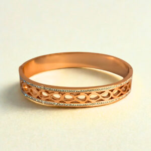 Rose Gold Openwork Designer Bangle Bracelet for Women – Elegant Cutout Pattern with Crystal Accents