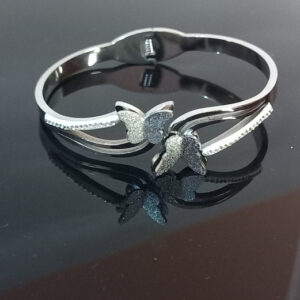 Twilight Grace Dual Butterfly Silver-Tone Bangle Bracelet for Women