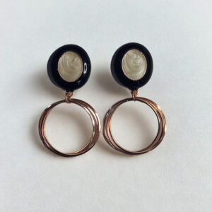 Black Enamel & Gold-Toned Round Hoop Drop Earrings for Women