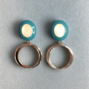 Teal Enamel & Gold-Toned Round Hoop Drop Earrings for Women