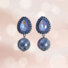 Antique Oxidized-Toned Drop Earrings with Textured Metallic Beads and Teardrop Blue Stone for Girls and Women