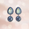 Antique Oxidized-Toned Drop Earrings with Textured Metallic Beads and Teardrop LightYellow Stone for Girls and Women
