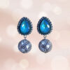 Antique Oxidized-Toned Drop Earrings with Textured Metallic Beads and Teardrop SkyBlue Stone for Girls and Women