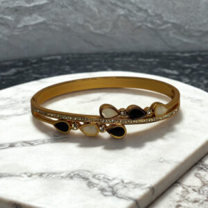 Gold-Plated American Diamond Kada Bracelet for Women | Elegant White Stone Teardrop Design Bangle