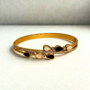 Gold-Plated American Diamond Kada Bracelet for Women | Elegant White Stone Teardrop Design Bangle