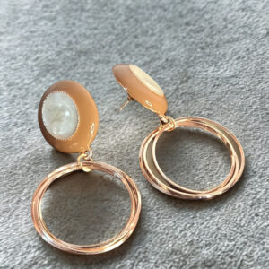Brown Enamel & Gold-Toned Round Hoop Drop Earrings for Women