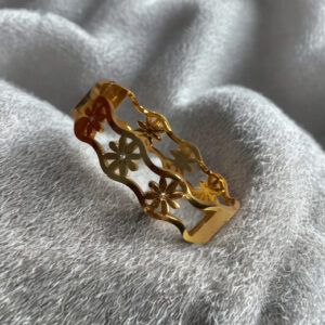 Gold-Plated Floral Cutout Kada Bracelet for Women | Wave Design Bangle with Stone Accents