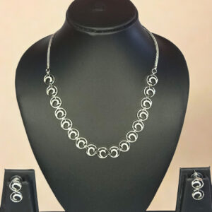 Elegant Silver-Toned American Diamond Necklace & Earring Set