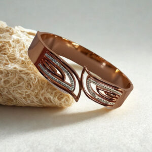 Rose Gold-Plated American Diamond Open Kada Bracelet for Women | Bold Designer Wing-Tip Style Bangle