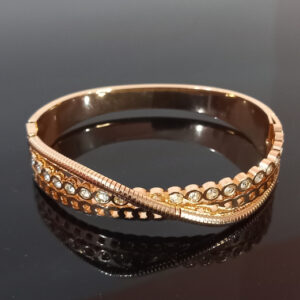 Rose Gold-Plated American Diamond Kada Bracelet for Women | Textured Twist Design Bangle with Dual Row Stones