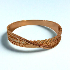 Rose Gold-Plated American Diamond Kada Bracelet for Women | Textured Twist Design Bangle with Dual Row Stones