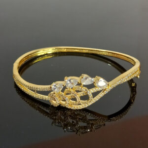 Elegant Gold-Plated Floral Design American Diamond Bangle for Women – Wedding & Party Wear Jewelry