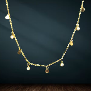 Gold-Plated Dainty Chain Necklace with Crystal and Disc Charms – Elegant Minimal Jewelry for Women and Girls