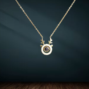 Gold-Plated Reindeer Antler Necklace with Black Center Stone – Cute Pendant for Women and Girls