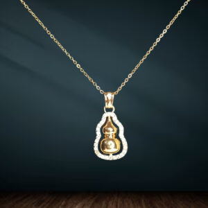 Gold-Plated Gourd-Shaped Pendant Necklace with CZ Stones for Women and Girls