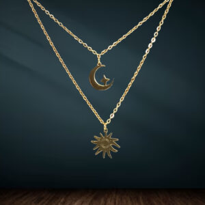 Gold-Plated Layered Necklace with Moon, Star & Sun Charms – Celestial Jewelry for Women and Girls