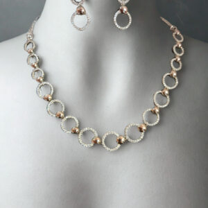 Silver-Toned Circle Link American Diamond Necklace & Earring Set