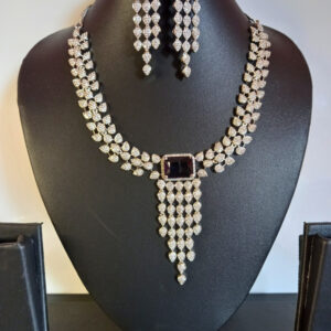 Majestic Royal Purple American Diamond Necklace & Long Earrings Set