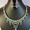 Emerald Elegance Silver-Toned American Diamond Necklace & Earrings Set