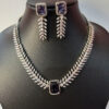 Royal Violet Princess Cut American Diamond Necklace Set