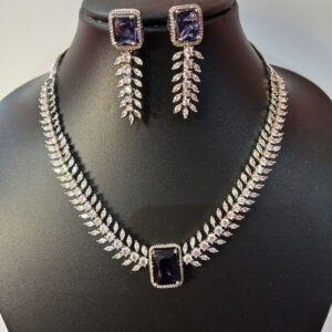 Royal Violet Princess Cut American Diamond Necklace Set