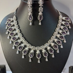 Royal Plum Drop American Diamond Necklace Set