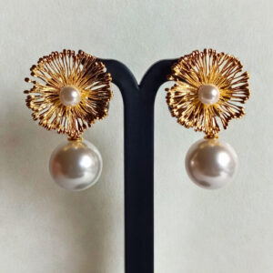 Gold-Toned Floral Pearl Drop Earrings – Elegant Statement Jewellery for Women