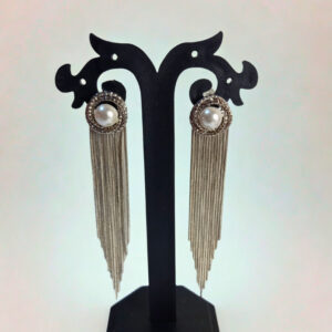 Long Tassel Drop Earrings with Pearl Stud – Elegant Silver Chain Fringe Earrings for Women & Girls